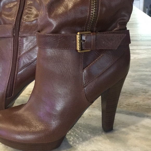 Guess Shoes Guess Knee High Leather Boots Brown 4 Heel Poshmark